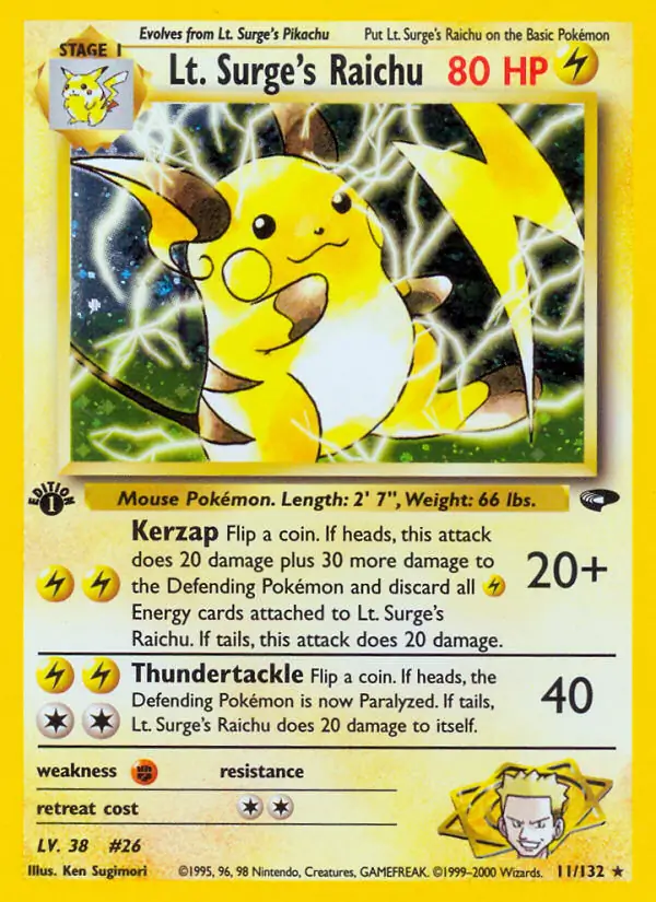 Lt. Surge's Raichu Holo 11 Normal