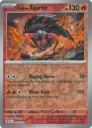 Paldean Tauros Reverse Holo 028 Normal