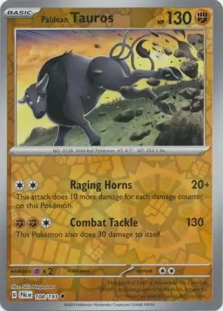 Paldean Tauros Reverse Holo 108