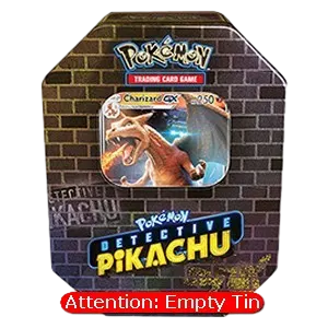 Empty Detective Pikachu Tins: Charizard GX Tin