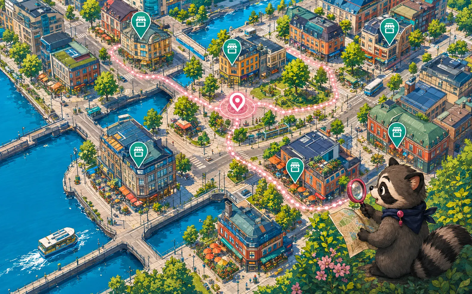 Pokejakts tvättbjörn söker igenom butikerna i staden